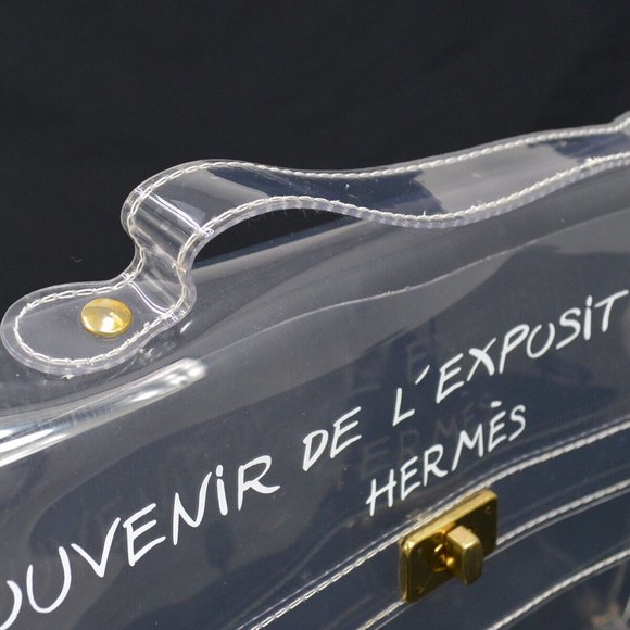 Authenticity Guarantee HERMES Vinyl Kelly Beach Hand Bag SOUVENIR DE L'EXPOSITI - Picture 9 of 10